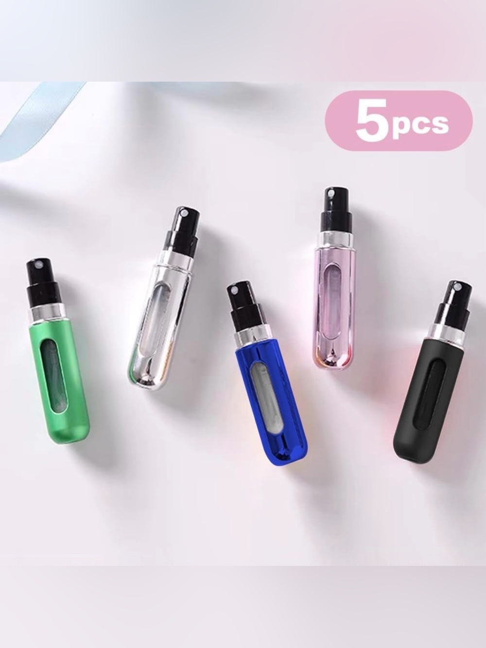 NWT~ 5pc Refillable Atomizer Bottles~Green, Silver, Blue, Purple, Black